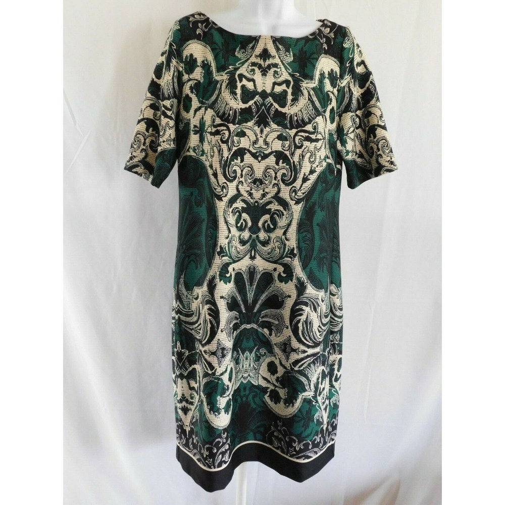 Signature Camryn Dress Size 16 Sheath Black, Green, White Zippered Back Dress
